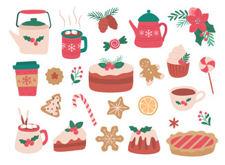Collection of Winter Christmas food vector illustrations