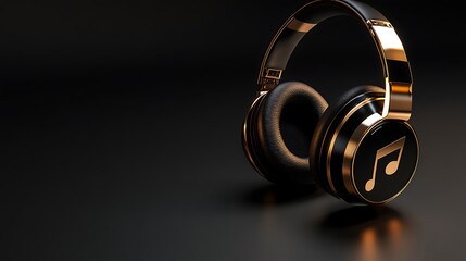 Gold and Black Headphones with Music Note Icon