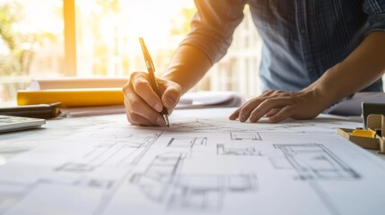 Architect or engineer are meeting to discuss house designs modify plans for construction projects and additions according to customer needs