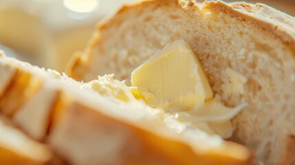 Fresh Bread with Butter Close-Up Shot