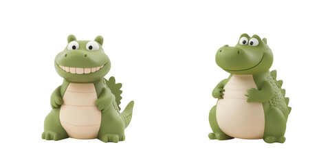 Obraz premium Two cheerful cartoon crocodile figures, playful and friendly, isolated on transparent background 