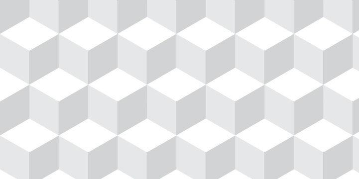 Seamless white geometric cube creative concept triangle overlapping overlap square technology texture. geometric digital cubes fabric and wallpaper grid block texture background.