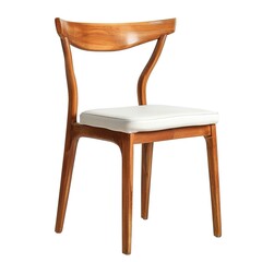 Wooden chair with white leather cushion isolated 