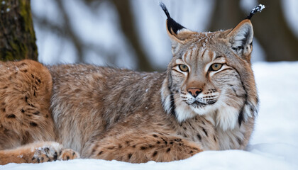 Obraz premium soft fur of a resting lynx in the snow