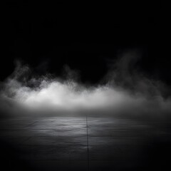 Fototapeta premium Abstract image of dark room concrete floor. Black room or stage background for product placement.Panoramic view of the abstract fog. White cloudiness, mist or smog moves on black background.