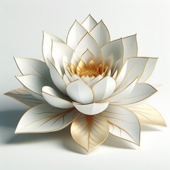 a 3d big gold white lotus flowers, realistic, minimalist, white background