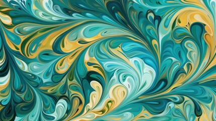 Abstract Swirling Pattern in Teal and Gold Colors