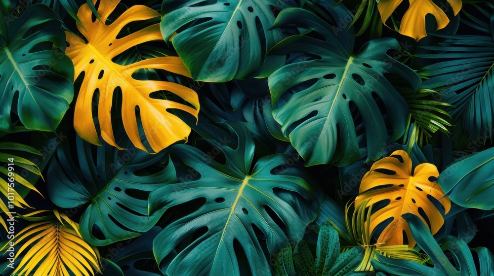 Wall mural Vibrant Tropical Leaves Pattern Background