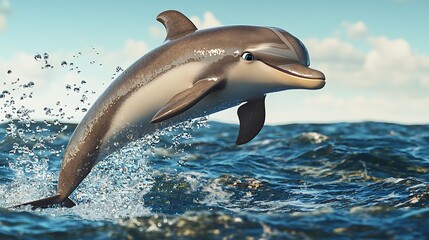 Happy Dolphin Jumping Out of Water with Splash