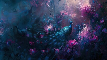 Enchanted Peacock in Floral Wonderland