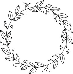 Floral wreaths with leaf and dots, hand-drawn floral wreath, botanical wreath, whimsical wreath vector illustration