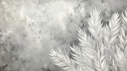 Soft Gray Background with Elegant White Leaves