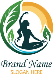 Natural ayurvedic medical logo and a woman in a yoga pose vector art
