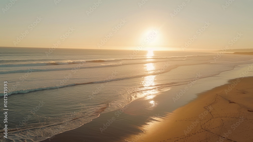 Sticker Serene Sunset Over Ocean Waves at Beach