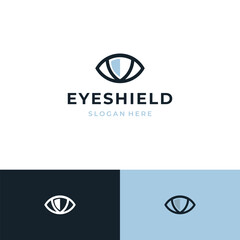 Security Logo. Eye Lens Icon Linear Style with Shield inside Flat Vector Protection Logo Design