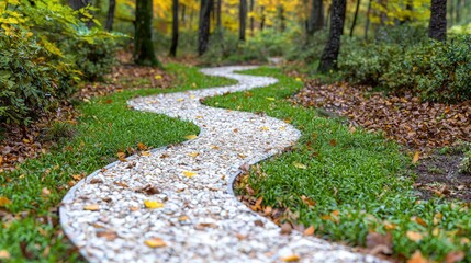 Winding Stone Path in Autumn Forest Landscape