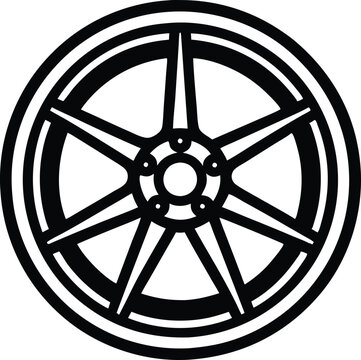 recommend clip art: Black single line art Alloy wheel for car icon, isolated on white background.
