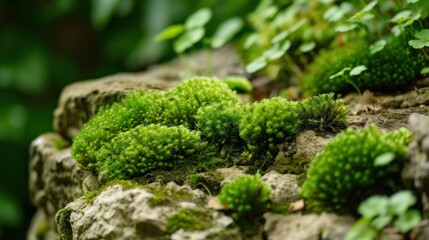 Lush Green Moss on Rocky Surface in Nature