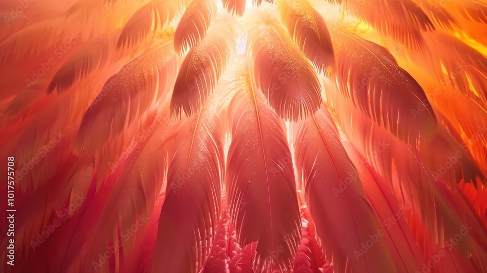 Canvas Prints Vibrant Abstract Feathers in Bright Orange Light