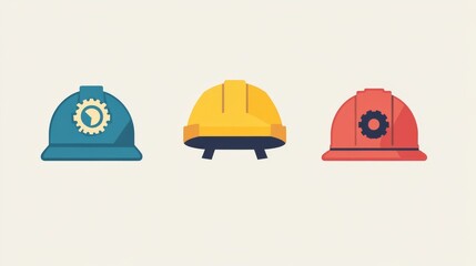 Fototapeta premium Helmet and gear icons symbolizing construction, labor, and engineering. 