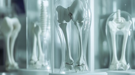 Knee and leg bones protected by a glass shield, illustrating bone care in hospitals. 