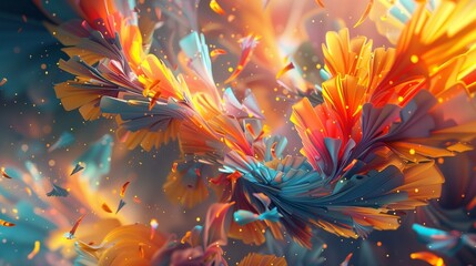  Immerse yourself in a vibrant and energetic display of flying objects in a stunning 3D style illustration.
