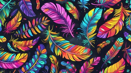 Vibrant Colorful Feather Pattern Background