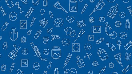 Modern blue background featuring health, medical, and treatment icons representing wellness.