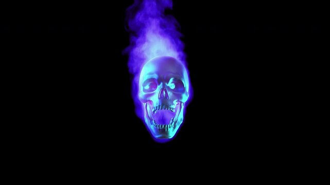 Halloween laughing skull ghost get on burn flying to camera use for transition or opening party, event, club DJ, with alpha channel .