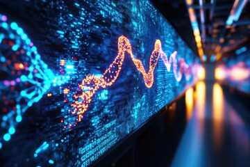 A vivid abstract representation of a digital wave, blending bright colors and patterns in a futuristic setting.