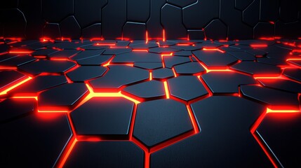 Fototapeta premium Futuristic Hexagonal Background with Red Glow Effects