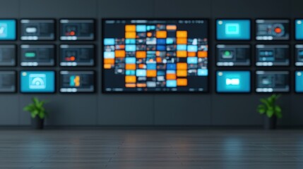Fototapeta premium Futuristic Smart Home Control Center with Multi Screen Wall