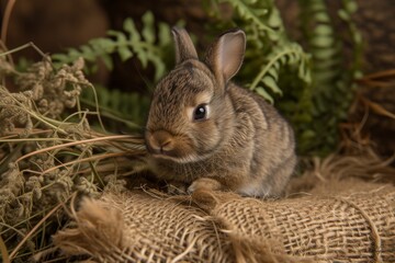Naklejka premium Close-up Portrait of a Cute Brown Rabbit