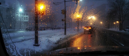 Fototapeta premium Illuminated Poles Viewed Through Frosted Car Window