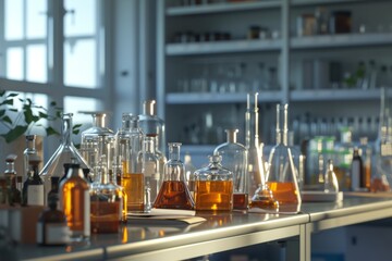 Close-up of Glassware in a Science Laboratory