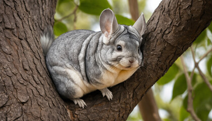 Obraz premium silky fur of a chinchilla climbing a tree
