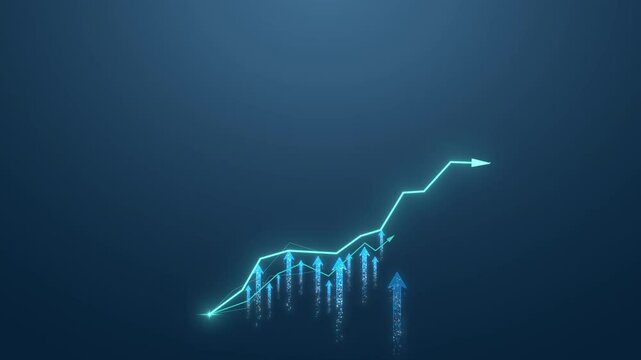 Blue Glowing Digital Arrow Ascending on Business Graph