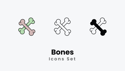 Bones Icons thin line and glyph vector icon stock illustration
