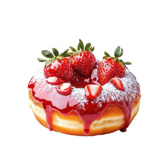 Oozing strawberry sauce over a donut, isolated on a white background, emphasizing the rich, dripping texture. PNG