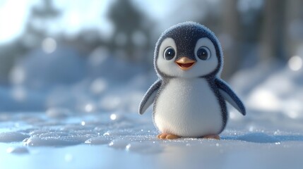 Fototapeta premium Cute Penguin in a Snowy Landscape