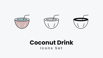 Coconut Drink Icons thin line and glyph vector icon stock illustration