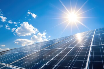 A solar panel is shown with the sun shining on it, generative ai image