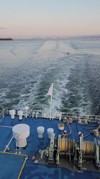 Ship with Japan flag sailing on the sea 