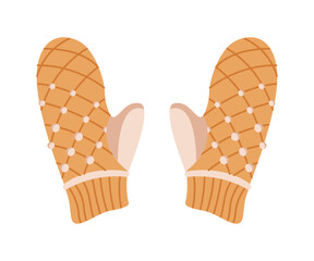 Cozy knitted mittens with beads flat color vector object. Keeping hands toasty in winter with warm gloves illustration on white background