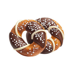 Watercolor-style chocolate pretzel isolated on a white background, soft and artistic representation. PNG