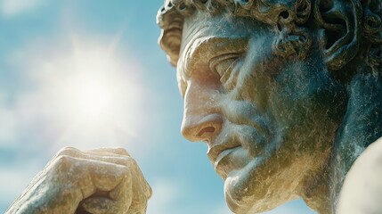 Obraz premium The Thinker Sculpture Close up Deep in Contemplation Philosophy Art Sunlit Dramatic D