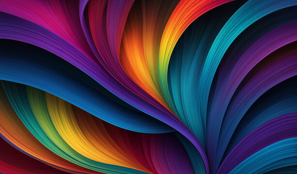 Farbiges abstrakt geschwungenes Farbspektrum mit verschiedenen leuchtenden Farben, Regenbogenfarben Hintergrund