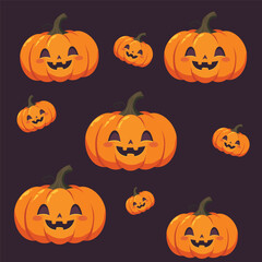 Halloween Vector seamless pattern with cute faces pumpkin