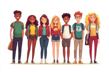 Obraz premium Group of multinational friends. International friendship, young diverse people, multicultural society and teenagers community, networking and communication cartoon , Generative AI