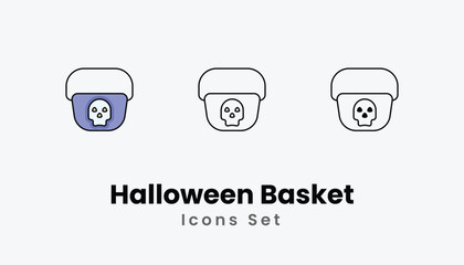 Halloween Basket Icons thin line and glyph vector icon stock illustration